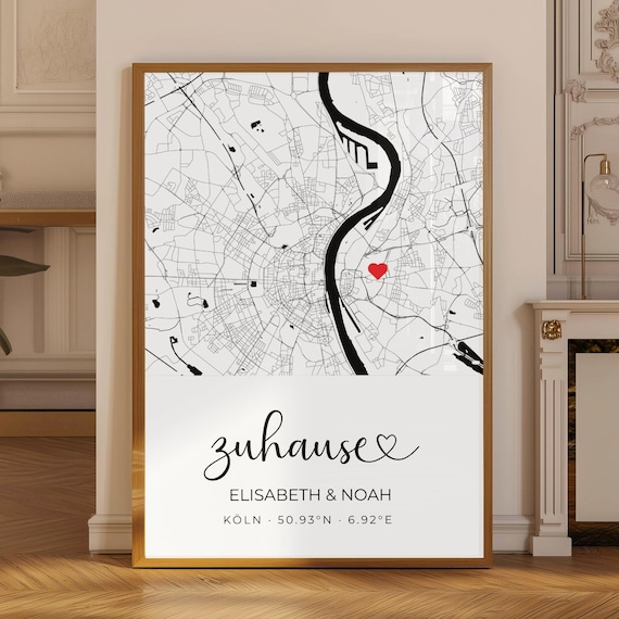 Personalisierte Stadtkarte mit Adresse & Name | Koordinaten Poster | Geschenk zum Einzug, Hochzeit oder Zuhause | Home sweet Home