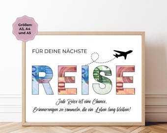 Geldgeschenk | REISE zum Ausschneiden | Jede Reise ist eine Chance | Kreatives Last Minute Geschenk | A3, A4, A5 | PDF