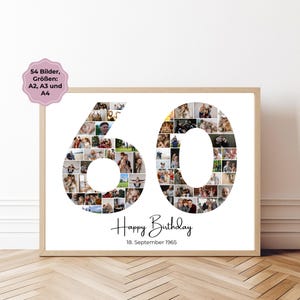 60. Geburtstag Collage | Canva Vorlage | 54 Bilder | A2, A3, A4 | Fotogeschenk | Last Minute Geschenk zum Selbstdrucken