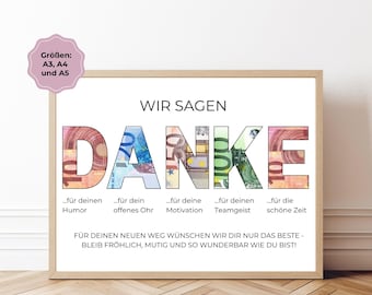 Geldgeschenk Abschied Arbeitskollegen | PDF Vorlage | DANKE zum Ausschneiden | Kreatives Last Minute DIY Geschenk