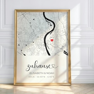 Personalisierte Stadtkarte mit Adresse & Name / Koordinaten Poster / Geschenk zum Einzug, Hochzeit oder Zuhause / Home sweet Home