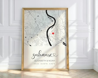 Personalisierte Stadtkarte mit adres i nazwa | Plakat Koordynacyjny | Geschenk zum Einzug, Hochzeit oder Zuhause | Dom, słodki dom