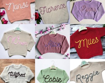 Personalised Hand-stitched | Embroidered Children & Baby Knit Jumpers | Clothing | Neutral and Colour Designs | Knit Jumpers | Customised