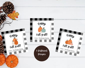 Happy Fall Y'all Gift Tags, Autumn Pumpkin Treat Bag Tag (Instant Download)