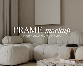 Canvas frame mockup in home interior,2:3 RATIO,Japandi frame mockup,Float canvas frame mockup