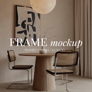 Framed Canvas  mockup in japandi home interior,Floating canvas frame mockup,2:3 ratio PSD template wall art mockup,Interior frame mockup