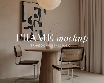 Framed Canvas  mockup in japandi home interior,Floating canvas frame mockup,2:3 ratio PSD template wall art mockup,Interior frame mockup