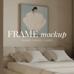 Bedroom canvas frame mockup, Square canvas frame mockup, Floating canvas Wall art mockup, Bedroom frame mockup,Canvas mockup PSD