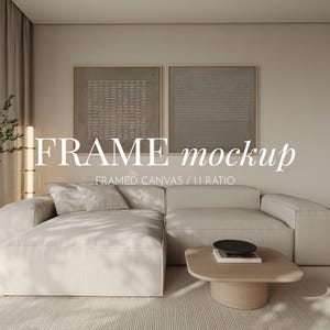 Zwei quadratische Leinwandrahmen Wohnzimmer Mockup, gerahmte Leinwand Mockup, Floating Canvas Mockup PSD, Canvas Art Mockup, Canvas Print Mockup