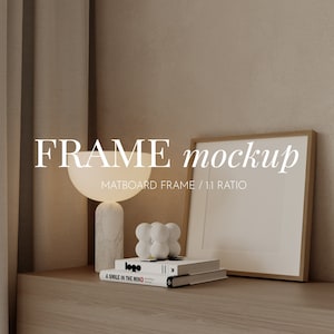Maqueta de marco cuadrado de cartón paspartú, maqueta de marco cuadrado para arte e impresiones, maqueta de un marco, maqueta de Photoshop, maqueta de póster, maqueta de interior japonés