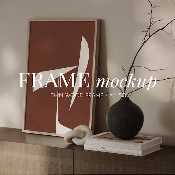 Vertical frame mockup | DIN A | A2 frame mockup | Wood frame mockup | Japandi mockup