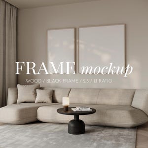 Two frame mockup in living room,Duo frame mockup,Wall art mockup,PSD template mockup for arts and prints,Frame mockup modern interior