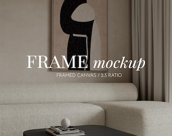 2:3 RATIO Framed Canvas mockup in living room ,Canvas art mockup,Canvas mockup PSD ,Wall art mockup Japandi,Blank canvas mockup