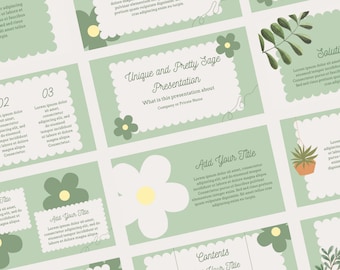 PowerPoint Template Professional, Unique and Pretty Sage Business and Academic PowerPoint and Canva Presentation Template