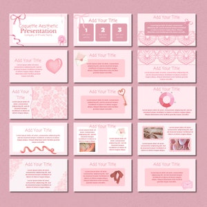 First 15 pages in the Coquette Aesthetic PowerPoint and Canva Presentation Template.