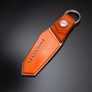 Orange  keychain for Lamborghini, Leather, Urus, Aventador, Huracan, murcielago, Gallardo, Countach, titanium