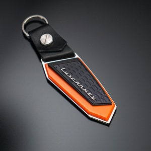 keychain for Lamborghini, Leather, Urus, Aventador, Huracan, murcielago, Gallardo, Countach, Titanium keyring, Orange & Black