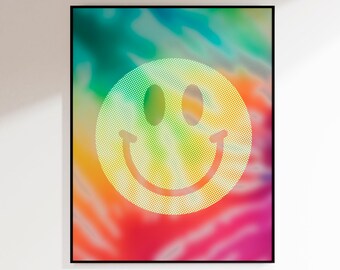 Trippy smile face print | positivity | psychedelic art | colorful | Wall Art | unframed mailed art | taste the rainbow print