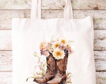 Brown Cowgirl Boots Tote - Cowgirl Gift - Cowgirl Tote - Personalized
