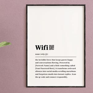 Personlig WiFi-definitionsaffisch med QR-kod, digital nedladdning, anpassat användarnamn och lösenord att skriva ut