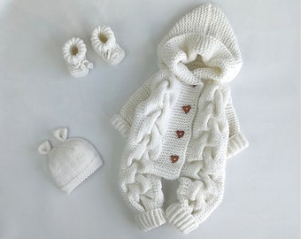 Baby romper and booties set Baby girl boy knitted jumpsuit Newborn baby winter clothes Newborn set New mommy gift set Take home outfit