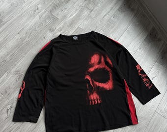 Koszulka z długim rękawem w stylu vintage spiral punk z nadrukiem czaszki Avant Gard Y2K Rozmiar: XXL
