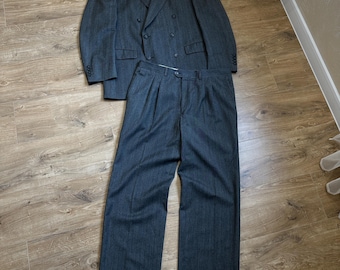 Burberry Vintage 90s Double Breasted Wool Gray suit Size: L