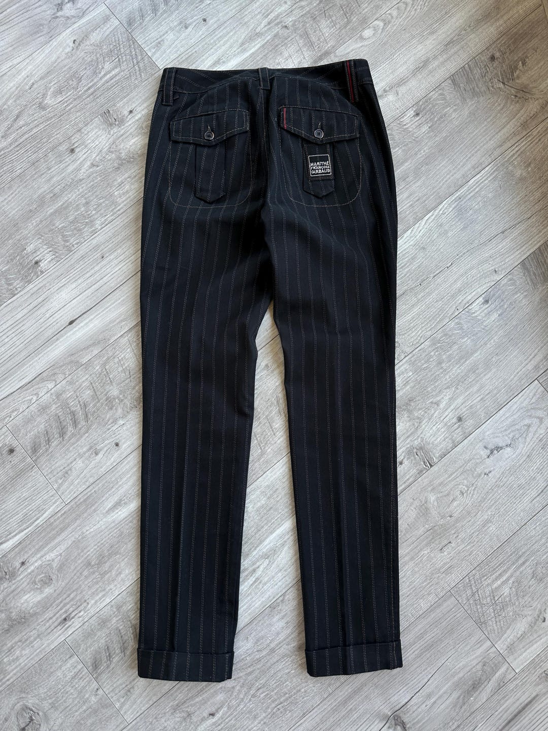Marithe Francois Girbaud Black Logo Vintage Striped Women's Pants