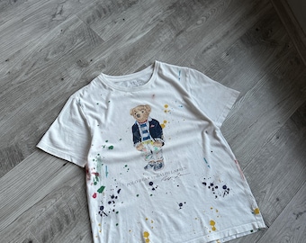 Koszulka z nadrukiem graficznym i farbą „Polo Bear” dla nastolatków, rozmiar: 14-16
