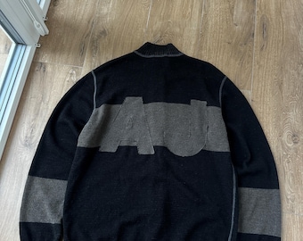Suéter vintage Y2K Armani Jeans Big Logo para hombre con cremallera. Talla: XL