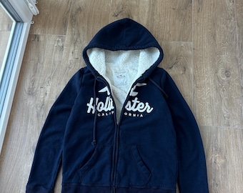 Sudadera con capucha vintage Hollister de piel sintética Sherpa Y2K con cremallera para mujer, talla S