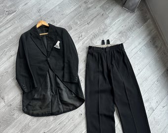 1920s vintage black wool Tailcoat & High Waist trousers formal white tie suit