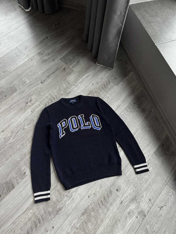 Polo Ralph Lauren Big Logo Navy Blue Knit Sweater - Etsy