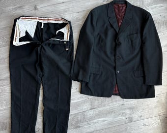 Antique 1950s vintage gray wool men’s high rise pants suit