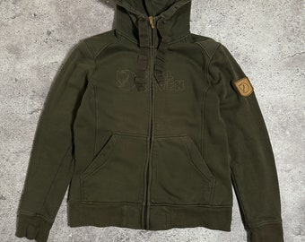 Sudadera con capucha de mujer Fjallraven verde oliva con logo grande