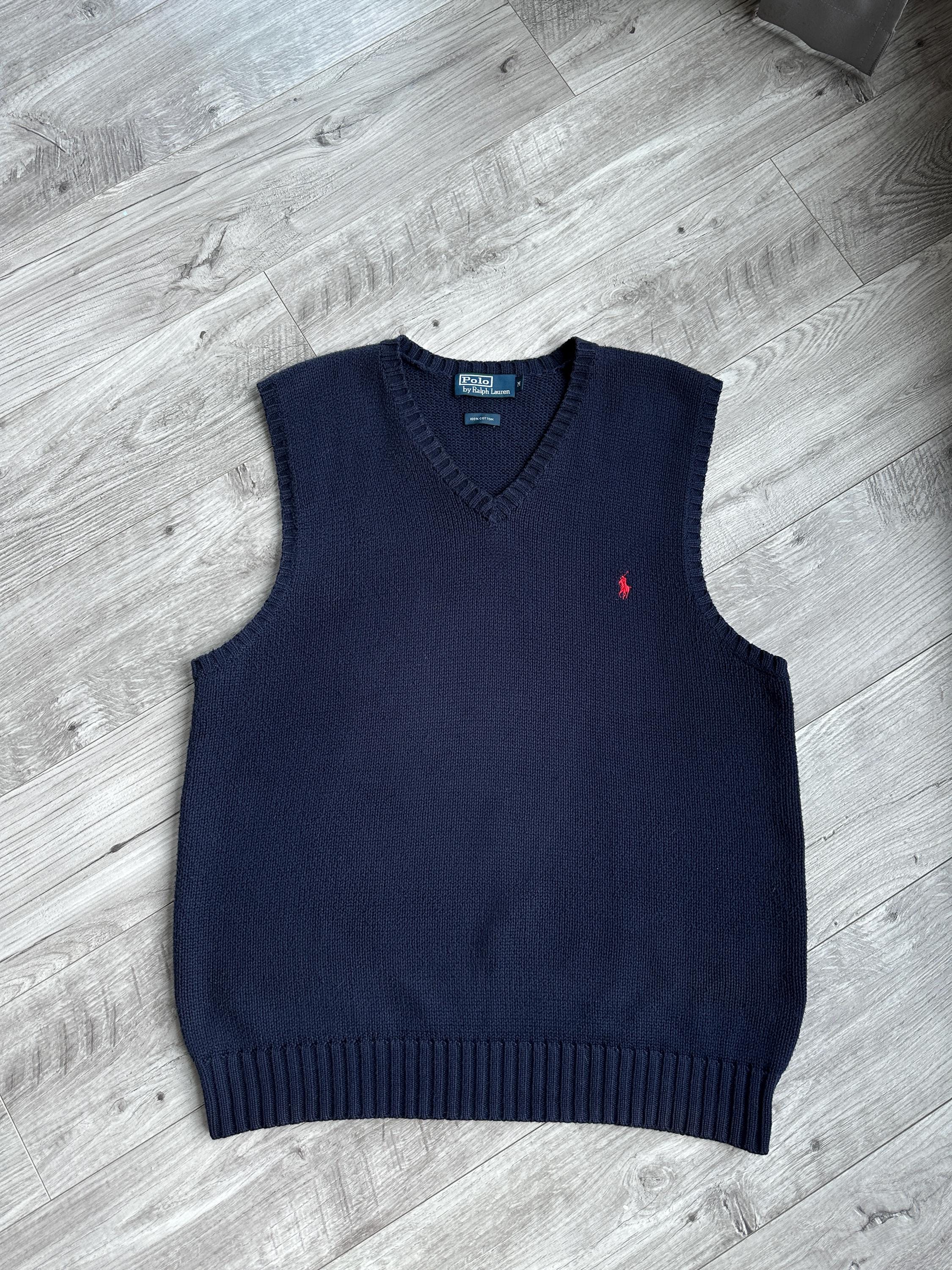 トップス Ralph Lauren 90s dark navy cotton knit Vintage 90s Ralph Lauren Sport Preppy Navy Blue Cable Knit V Neck