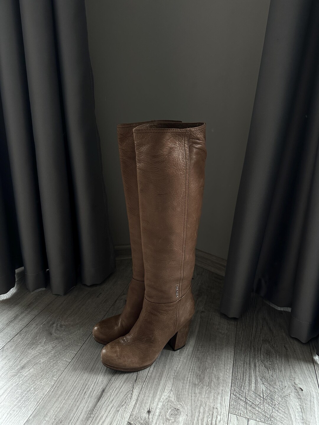 Prada Vintage Logo Brown Women's Leather High Boots Shoes - Etsy