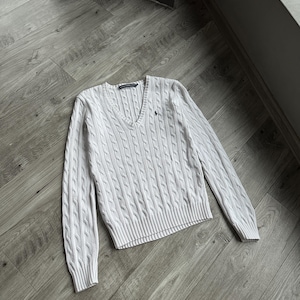 Vintage Polo Ralph Lauren white V-Neck cable knit sweater women’s