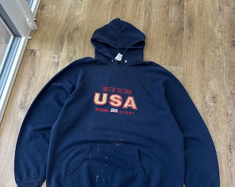 Sudadera con capucha vintage de los 80 Fruit Of The Loom "USA" con logo grande para hombre. Talla: XL