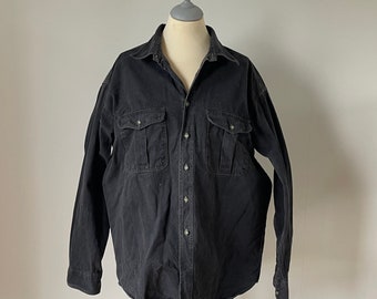 Vintage Black Denim Shirt. Marks and Spencer. Baggy Shirt. Long Sleeves. Casual Shirt. Cotton Denim. Shirt With Pocket