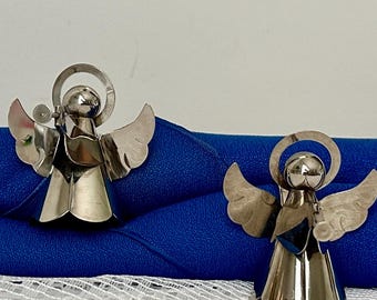 Anillos para servilletas de ángel chapados en plata vintage - Juego de 2
