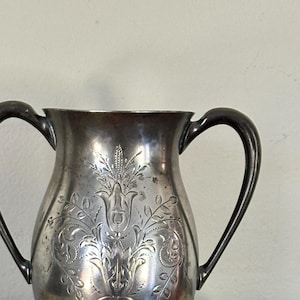 Vintage Silver Triple Plate Double Handled Creamer; Antique Silverware; Etched Floral; Collectible Silver Decor; Tea Set; Coffee Creamer;