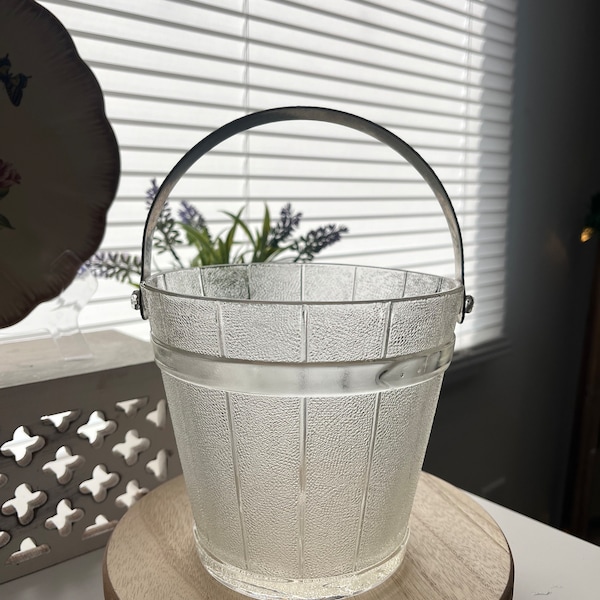 Vintage Glass Ice Bucket - 1950s Indiana Glass Barware with Hammered Aluminum Handle - Vintage Bar - Vintage Decor - Vintage Kitchen