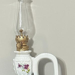 Vintage White Miniature Kerosene Boudoir Lamp; Mini White Milk Glass Oil lamp; Night Light; Primitive Lighting; Fairy Lamp