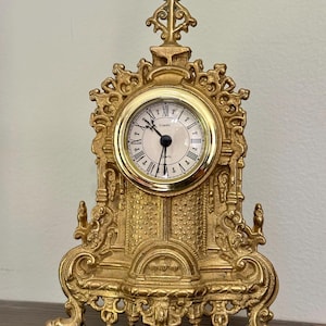 Vintage Brass Uranio Quartz Clock; Brass Mantle Clock; Made in Italy; Ornate Brass Tabletop Clock; Timepiece