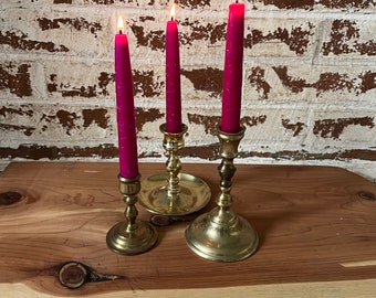 Set of 3 Brass Candle Holders, Brass Candelabra, Brass Pillar Candle Holders, Brass Pricket Stick Candle Holder, Taper Candle, Wedding Décor