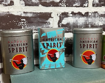 Natural American Spirit “20th Anniversary Commemorative Edition 1982-2002”  Yellow Cigarette Tins, Indian Smoking Peace Pipe, Collectible