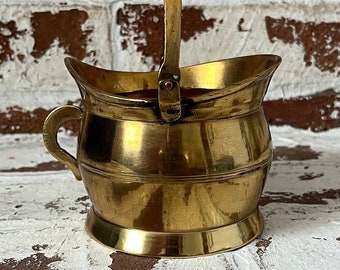 Vintage Small Brass Coal Scuttle Bucket w/ Handle; Footed Brass Bucket; Brass Pot folding Handle; Fireplace Decor; Brass Planter; Flower Pot