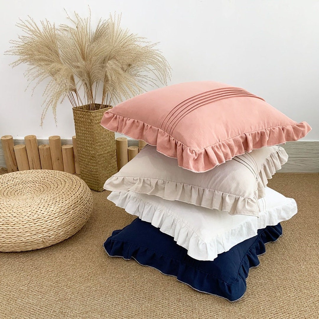 Cotton Ruffled Plain Color Pillowcases, Cushion Cover,100 Cotton