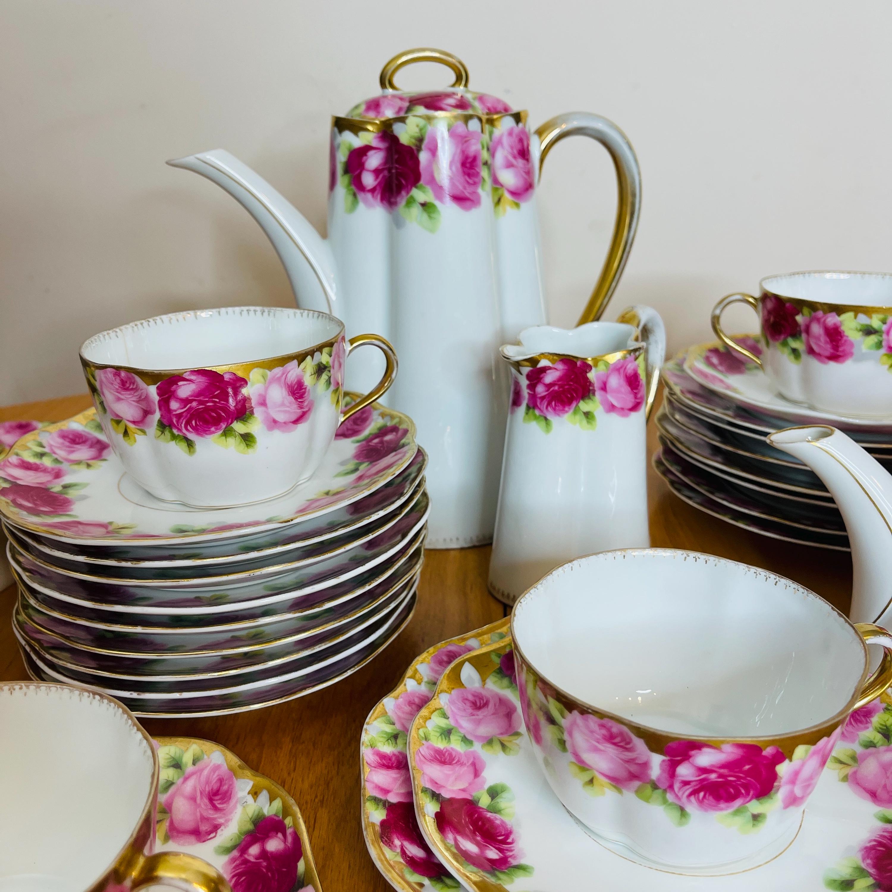 Antique Rosenthal Tea Set: Chrysantheme Cäcilie, Pink Roses, Gold
